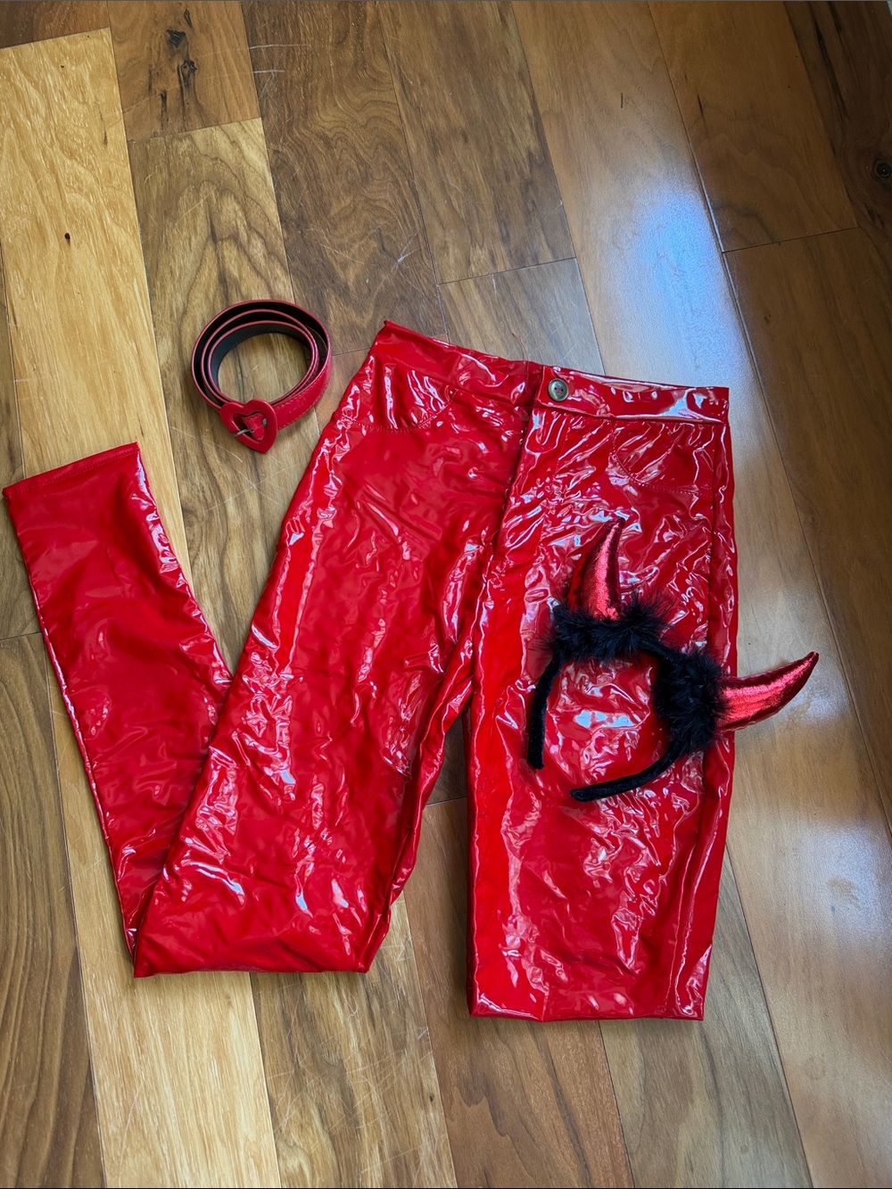 Red Patent Devil Costume Pants with Horn Headband